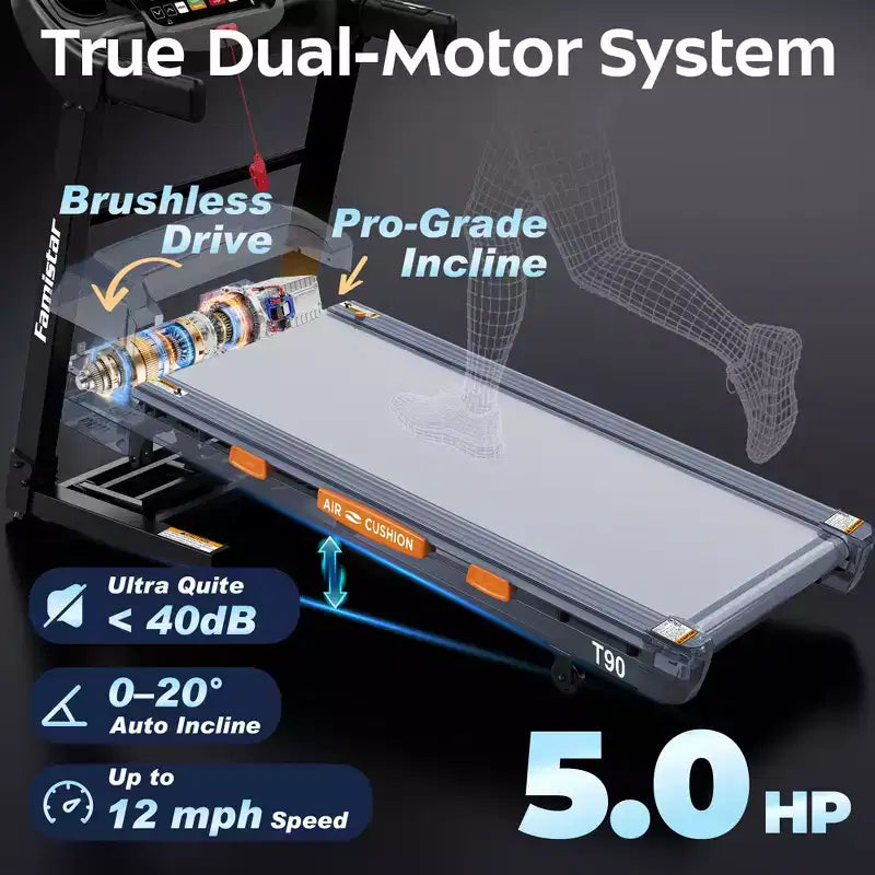 5HP 20% Auto Incline Treadmill w/, 400lb Capacity Folding Treadmill,12MPH Fast Speed,105 Smart Program,APP Control,Walking Running Treadmill for Home