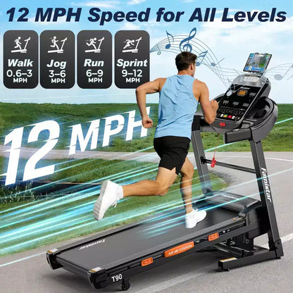 5HP 20% Auto Incline Treadmill w/, 400lb Capacity Folding Treadmill,12MPH Fast Speed,105 Smart Program,APP Control,Walking Running Treadmill for Home