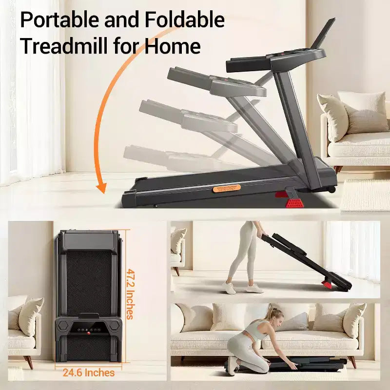 15% Manual Incline Treadmill with Handle Bar, 3-Screen Display Foldable Walking Pad, 3.0HP Quiet Motor, 0.67.0 MPH, Home Treadmill