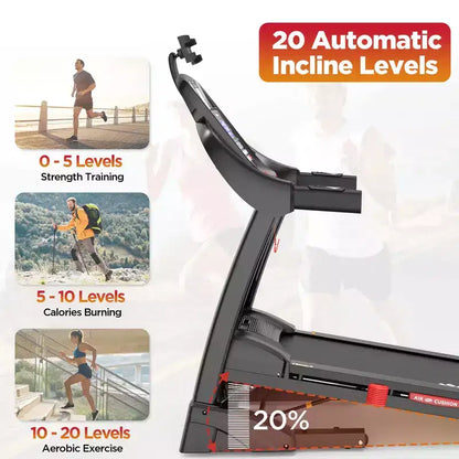 Treadmill Clearance, 4.75HP Jogging Walking Treadmill for Home/Office, 20 Auto Incline, 300 Lb Capacity, 12MPH, Bluetooth, APP & Free Train Courses