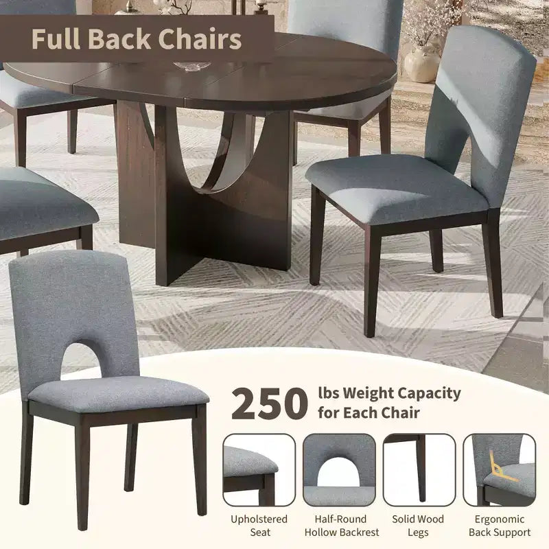 MAYEERTY 5-Piece Modern Extendable Round Dining Table Set, 16.2 Leaf Small Space Table Set, Espresso + Gray