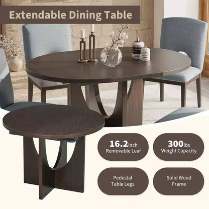 MAYEERTY 5-Piece Modern Extendable Round Dining Table Set, 16.2 Leaf Small Space Table Set, Espresso + Gray