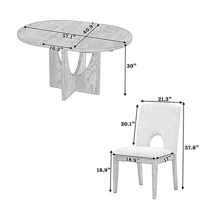 MAYEERTY 5-Piece Modern Extendable Round Dining Table Set, 16.2 Leaf Small Space Table Set, Espresso + Gray