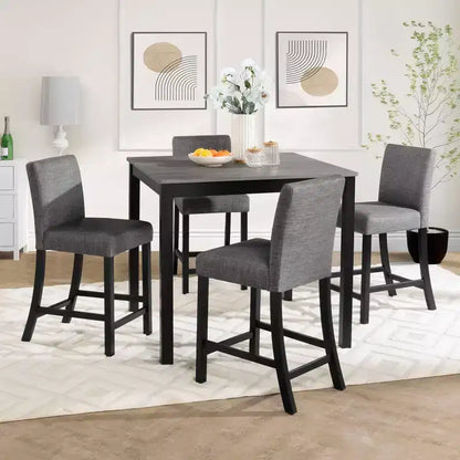 Ensemble de salle à manger en bois MAYEERTY 6 pièces, 4 chaises et banc pour 6 personnes, bicolore gris clair et noir