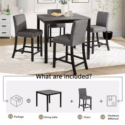 Ensemble de salle à manger en bois MAYEERTY 6 pièces, 4 chaises et banc pour 6 personnes, bicolore gris clair et noir