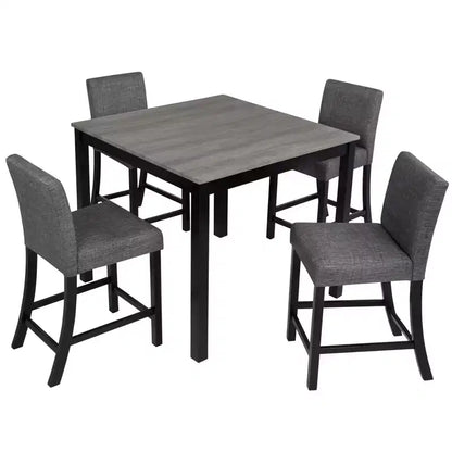 Ensemble de salle à manger en bois MAYEERTY 6 pièces, 4 chaises et banc pour 6 personnes, bicolore gris clair et noir