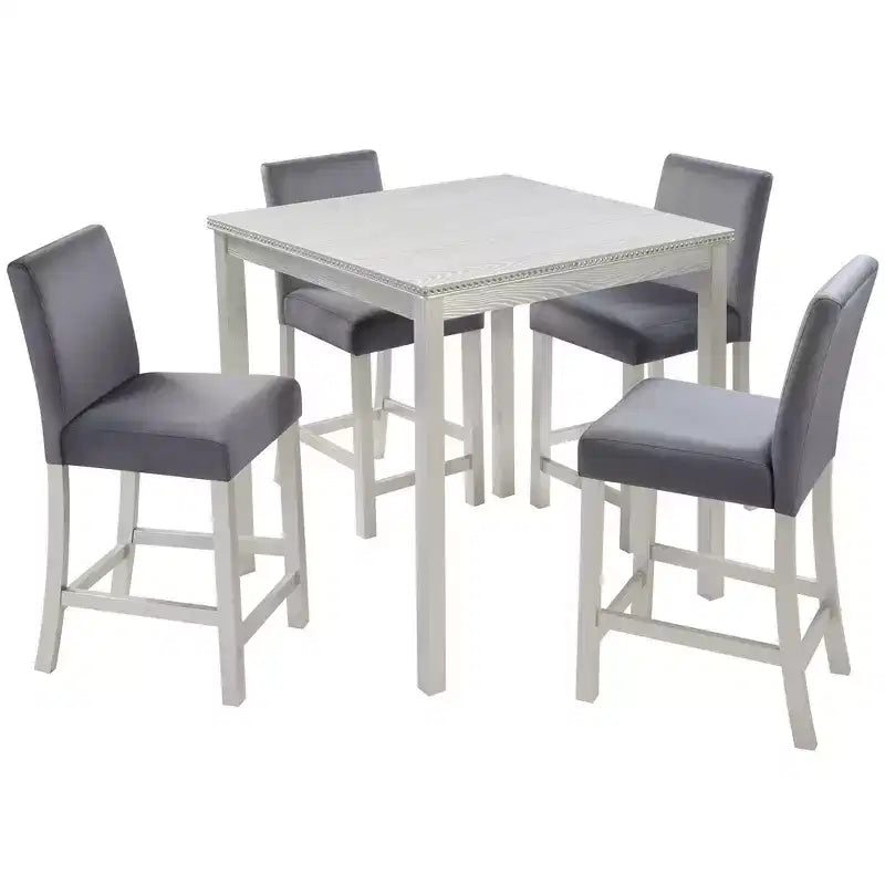 Ensemble table de bar 5 pièces MAYEERTY, table en bois et 4 chaises rembourrées