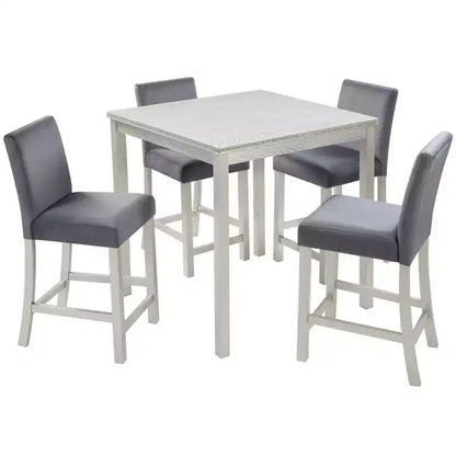 Ensemble table de bar 5 pièces MAYEERTY, table en bois et 4 chaises rembourrées