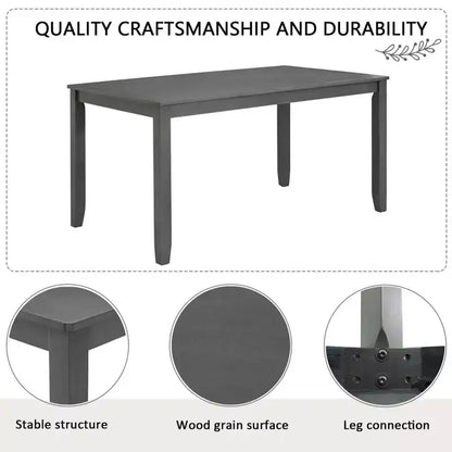 MAYEERTY 6-Piece Modern Dining Table Set, Wooden Table with 4 Chairs & Bench, Grey