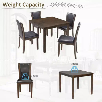 MAYEERTY 6-Piece Modern Dining Table Set, Wooden Table with 4 Chairs & Bench, Grey