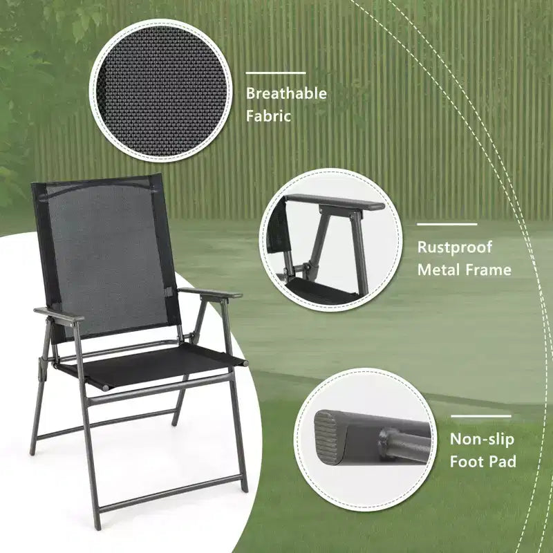 Costway 5 PCS Foldable Outdoor Dining Set,Large Rectangular Metal Table 4 Mesh Armchairs Black