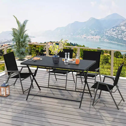 Costway 5 PCS Foldable Outdoor Dining Set,Large Rectangular Metal Table 4 Mesh Armchairs Black