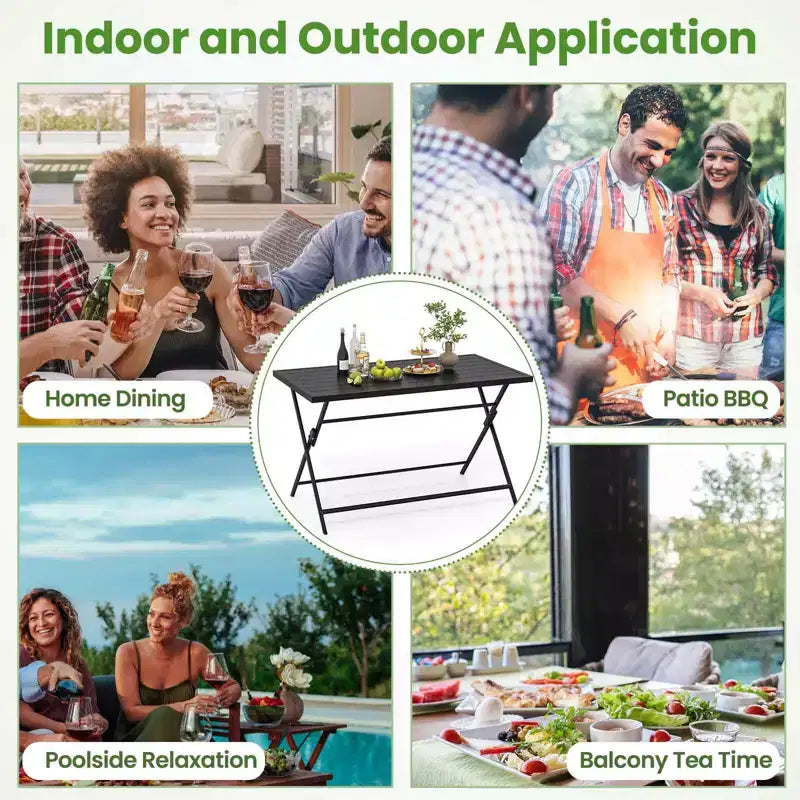 Costway 5 PCS Foldable Outdoor Dining Set,Large Rectangular Metal Table 4 Mesh Armchairs Black