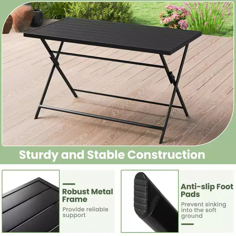 Costway 5 PCS Foldable Outdoor Dining Set,Large Rectangular Metal Table 4 Mesh Armchairs Black