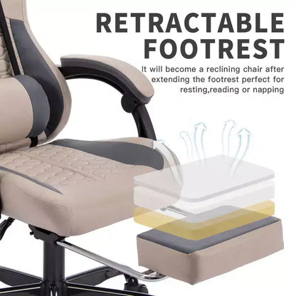 TUYOHW Chaise de Bureau Gaming Pivotante avec Roulettes, Dossier Inclinable, Hauteur d'Assise et Repose-Pieds Réglables, Chaise de Jeu Ergonomique, 136 kg Max