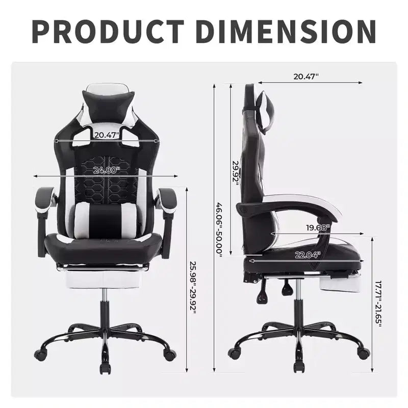 TUYOHW Chaise de Bureau Gaming Pivotante avec Roulettes, Dossier Inclinable, Hauteur d'Assise et Repose-Pieds Réglables, Chaise de Jeu Ergonomique, 136 kg Max