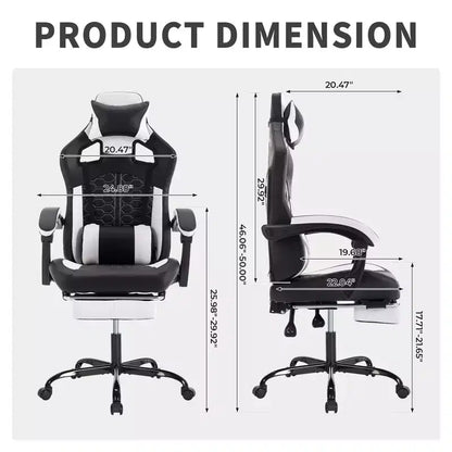 TUYOHW Chaise de Bureau Gaming Pivotante avec Roulettes, Dossier Inclinable, Hauteur d'Assise et Repose-Pieds Réglables, Chaise de Jeu Ergonomique, 136 kg Max