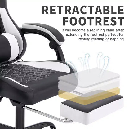 TUYOHW Chaise de Bureau Gaming Pivotante avec Roulettes, Dossier Inclinable, Hauteur d'Assise et Repose-Pieds Réglables, Chaise de Jeu Ergonomique, 136 kg Max