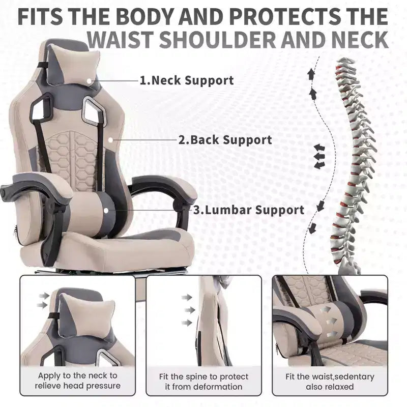 TUYOHW Chaise de Bureau Gaming Pivotante avec Roulettes, Dossier Inclinable, Hauteur d'Assise et Repose-Pieds Réglables, Chaise de Jeu Ergonomique, 136 kg Max