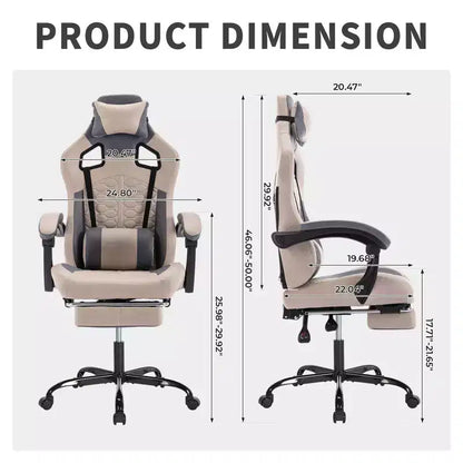TUYOHW Chaise de Bureau Gaming Pivotante avec Roulettes, Dossier Inclinable, Hauteur d'Assise et Repose-Pieds Réglables, Chaise de Jeu Ergonomique, 136 kg Max
