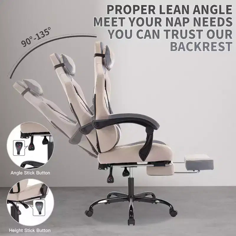 TUYOHW Chaise de Bureau Gaming Pivotante avec Roulettes, Dossier Inclinable, Hauteur d'Assise et Repose-Pieds Réglables, Chaise de Jeu Ergonomique, 136 kg Max