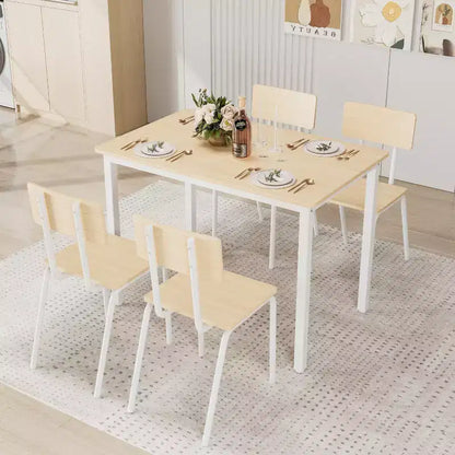 Dining Table Set for 4, 5-Piece Kitchen Table and Chairs, Rectangular Dining Room Table Set with 4 Chairs, Space-Saving Kitchen Table Set