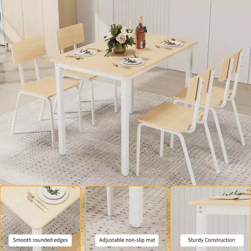 Dining Table Set for 4, 5-Piece Kitchen Table and Chairs, Rectangular Dining Room Table Set with 4 Chairs, Space-Saving Kitchen Table Set