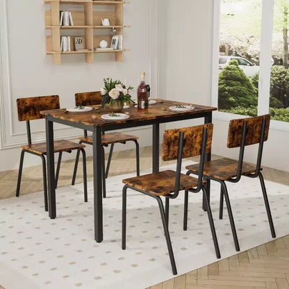 Dining Table Set for 4, 5-Piece Kitchen Table and Chairs, Rectangular Dining Room Table Set with 4 Chairs, Space-Saving Kitchen Table Set