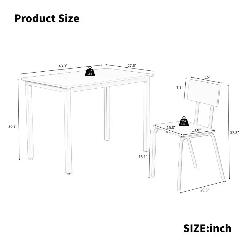 Dining Table Set for 4, 5-Piece Kitchen Table and Chairs, Rectangular Dining Room Table Set with 4 Chairs, Space-Saving Kitchen Table Set