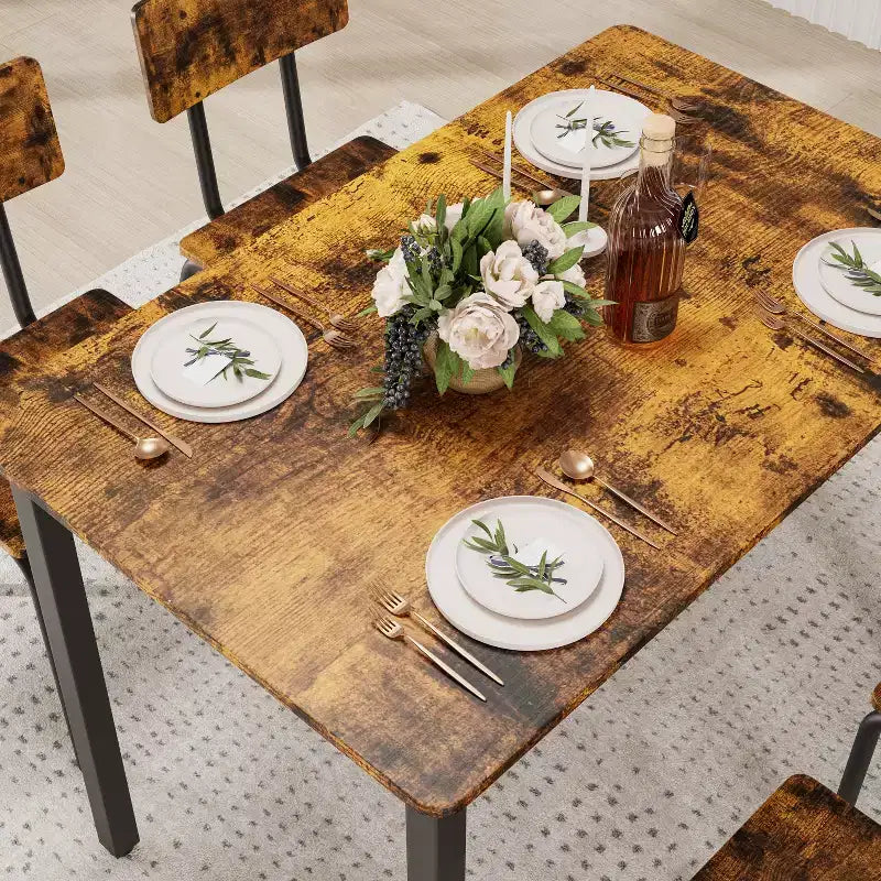 Dining Table Set for 4, 5-Piece Kitchen Table and Chairs, Rectangular Dining Room Table Set with 4 Chairs, Space-Saving Kitchen Table Set