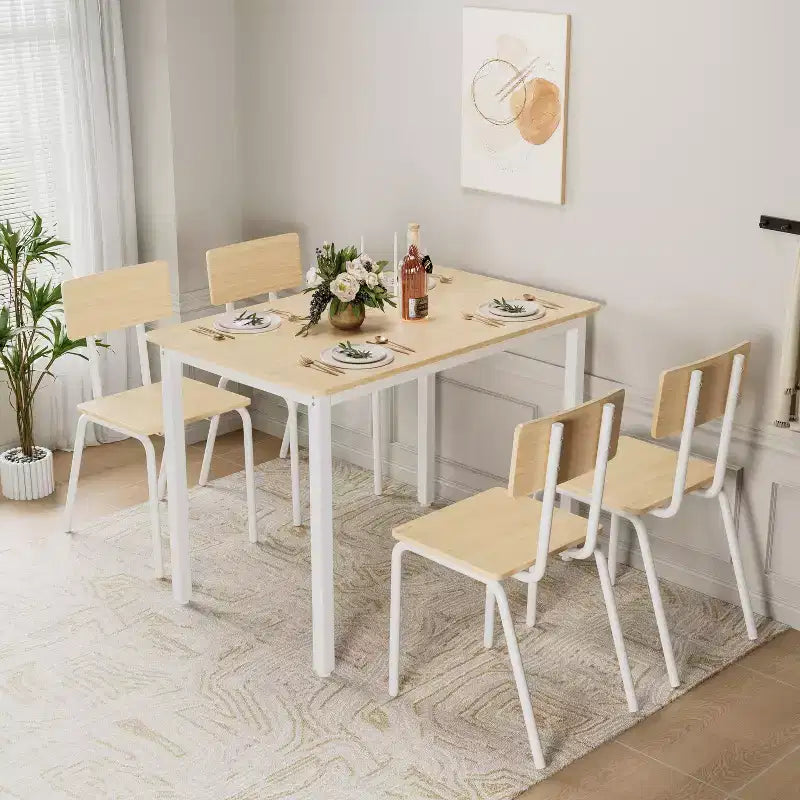 Dining Table Set for 4, 5-Piece Kitchen Table and Chairs, Rectangular Dining Room Table Set with 4 Chairs, Space-Saving Kitchen Table Set