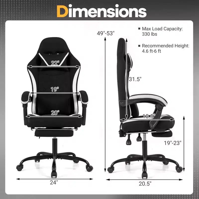 Costway Gaming Chair with Headrest, Lumbar Support, Linkage Armrests, Reclining Backrest