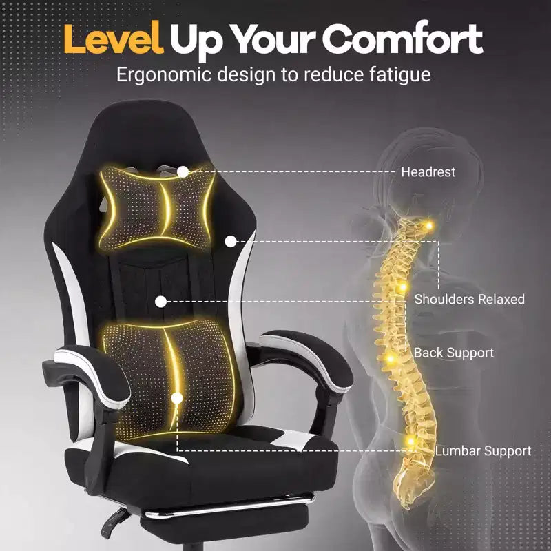 Costway Gaming Chair with Headrest, Lumbar Support, Linkage Armrests, Reclining Backrest