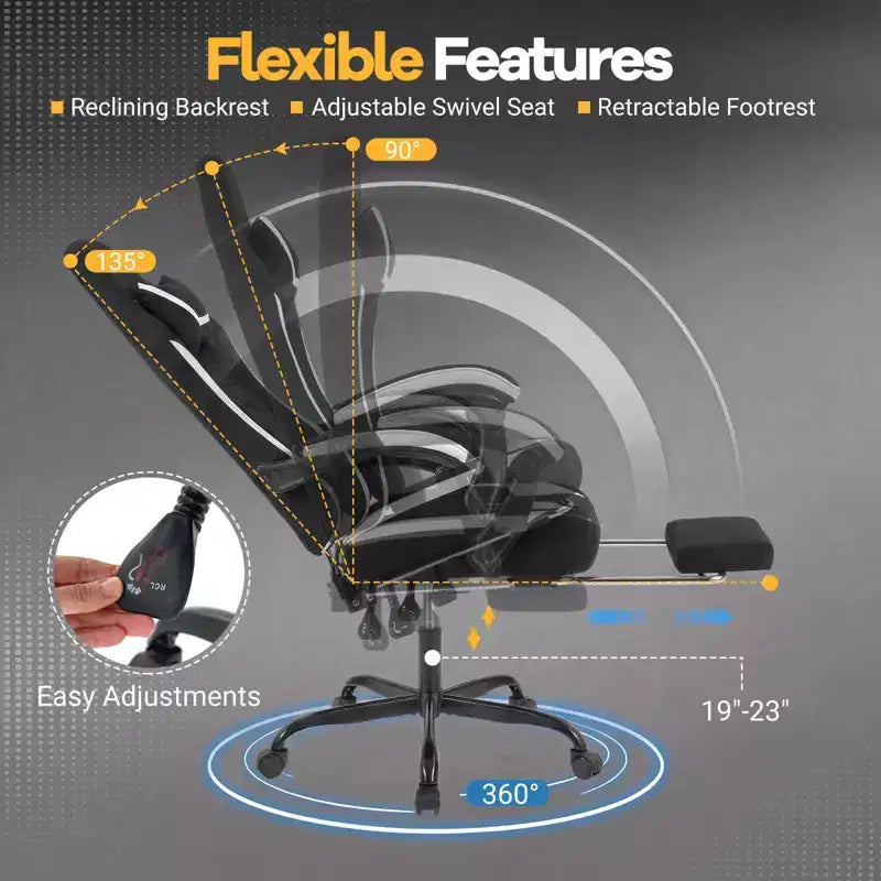 Costway Gaming Chair with Headrest, Lumbar Support, Linkage Armrests, Reclining Backrest