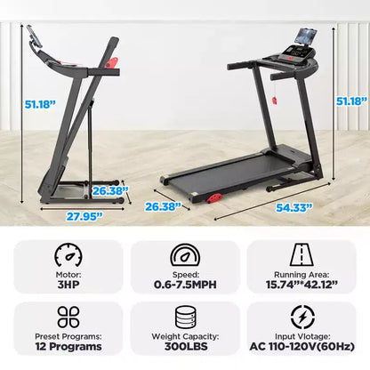 3HP Incline Treadmill,300lb Capacity,Folding Treadmill for Home,71 Workout Program,Bluetooth Dual Speaker&Smart APP Control,Walking Jogging Treadmill