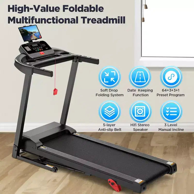 3HP Incline Treadmill,300lb Capacity,Folding Treadmill for Home,71 Workout Program,Bluetooth Dual Speaker&Smart APP Control,Walking Jogging Treadmill