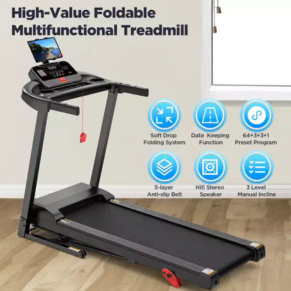 3HP Incline Treadmill,300lb Capacity,Folding Treadmill for Home,71 Workout Program,Bluetooth Dual Speaker&Smart APP Control,Walking Jogging Treadmill