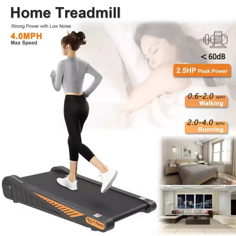 Whisen Walking Pad Under Desk Treadmill Machine Home Exercise with Incline for Small Space - Black