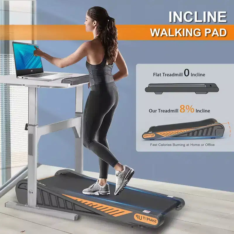 Whisen Walking Pad Under Desk Treadmill Machine Home Exercise with Incline for Small Space - Black