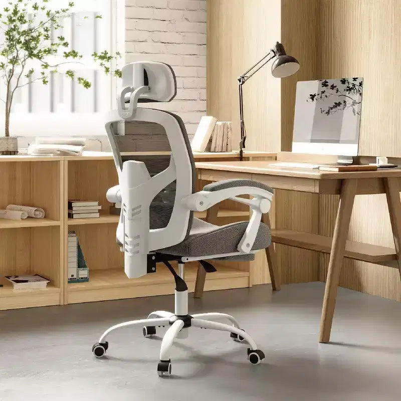TUYOHW Ergonomic Office Chair with Retractable Footrest, Gaming Chair with Lumbar Support Pillow and Padded Armrests, Swivel Chair for Office