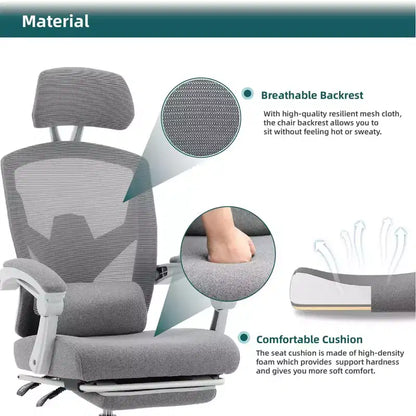 TUYOHW Ergonomic Office Chair with Retractable Footrest, Gaming Chair with Lumbar Support Pillow and Padded Armrests, Swivel Chair for Office