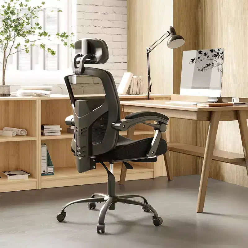 TUYOHW Ergonomic Office Chair with Retractable Footrest, Gaming Chair with Lumbar Support Pillow and Padded Armrests, Swivel Chair for Office