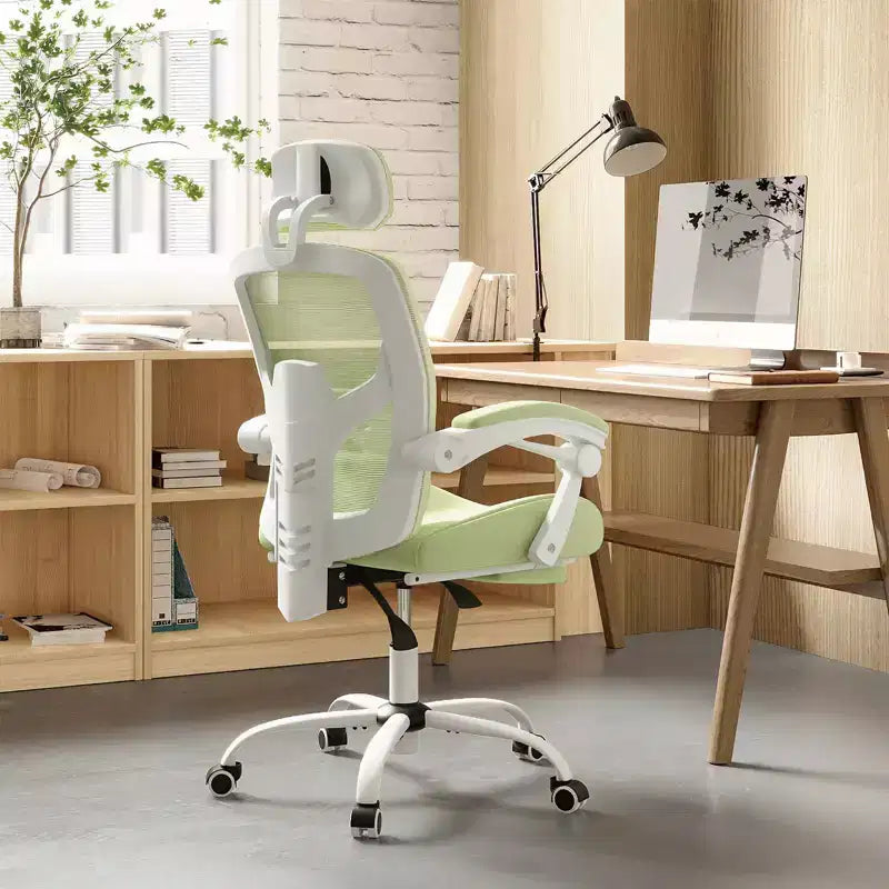 TUYOHW Ergonomic Office Chair with Retractable Footrest, Gaming Chair with Lumbar Support Pillow and Padded Armrests, Swivel Chair for Office