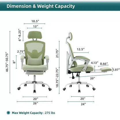 TUYOHW Ergonomic Office Chair with Retractable Footrest, Gaming Chair with Lumbar Support Pillow and Padded Armrests, Swivel Chair for Office