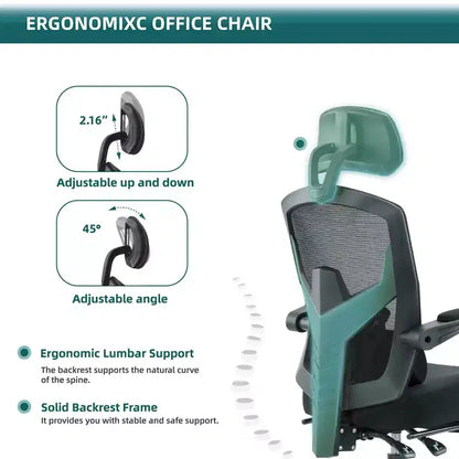 TUYOHW Ergonomic Office Chair with Retractable Footrest, Gaming Chair with Lumbar Support Pillow and Padded Armrests, Swivel Chair for Office