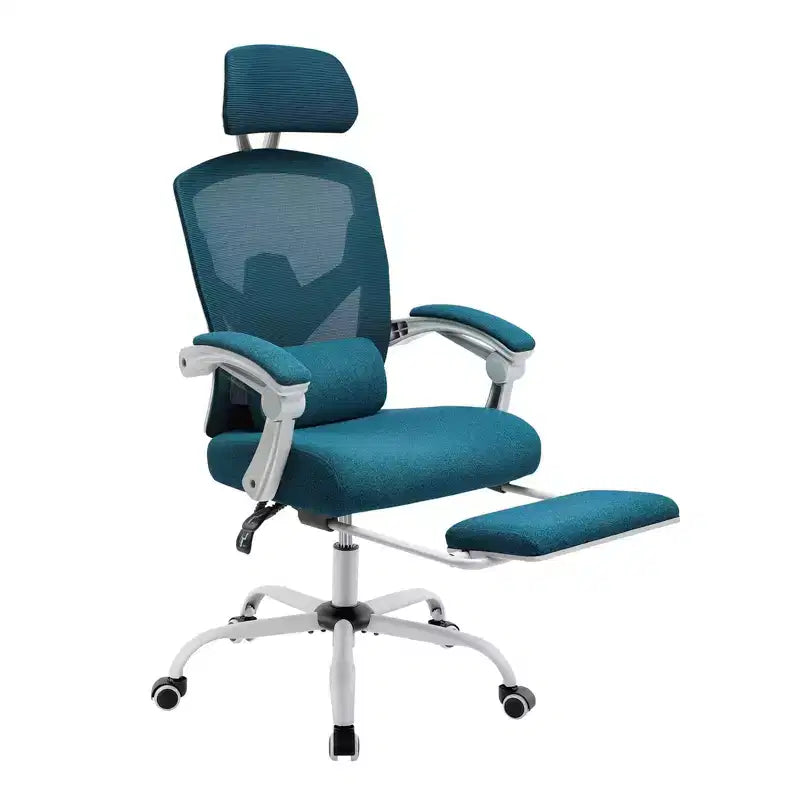TUYOHW Ergonomic Office Chair with Retractable Footrest, Gaming Chair with Lumbar Support Pillow and Padded Armrests, Swivel Chair for Office