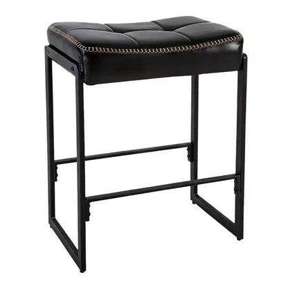 Saddle Bar Stool, 26-Inch Counter Height with Curved Waxy Leather Seat, Mid-Century Modern Design for Kitchen Island, Dining Room, or Cafe, Black