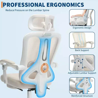 Acekool Ergonomic Mesh Reclining Chair with Footrest, Adjustable Lumbar & Headrest, for Home Office Gaming Room