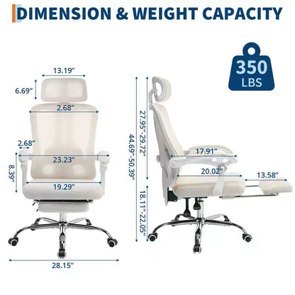 Acekool Ergonomic Mesh Reclining Chair with Footrest, Adjustable Lumbar & Headrest, for Home Office Gaming Room