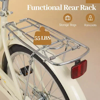 Gymax 26-Inch Beach Cruiser Bike w/Adjustable Seat Woven Basket & Rear Rack